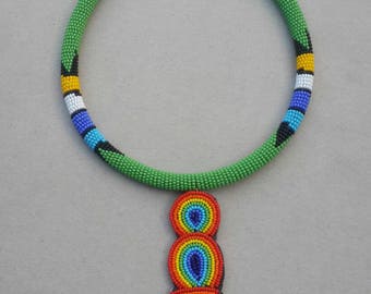 Long pendant necklace, Seed bead jewelry, original bead necklace, beadwork