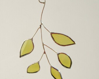 White Ash Leaf Stem - Upcycled Stained Glass Suncatcher