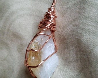 Copper Wrapped Citrine Crystal Pendant