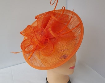 Large Headband Hat Fascinator Weddings Ladies Day Race Royal Ascot - ORANGE