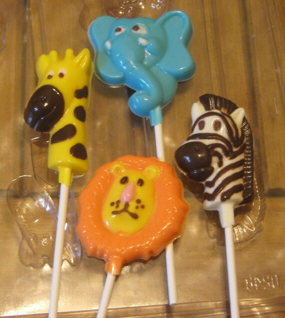 One dozen jungle pops lion giraffe elephant and zebra party favors suckers