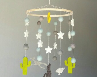Baby Mobile : Moon and Stars Mobile with Cactus and Coyote