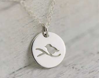 Nature Jewelry Woman, Sterling Silver Bird Jewelry, Bird on Branch Necklace Silver Bird Necklace, Small Bird Necklace, Bird Watching Gift