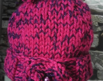 Gorgeous pink and purple handknit ladies hat