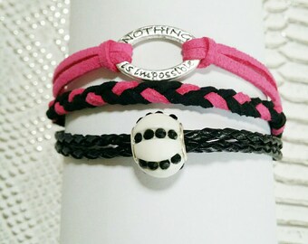 "jewel forever" bracelet MULTISTRAND pink and black