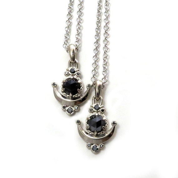 Moon Anchor Pendant - Black Diamond or Black Spinel in 14k Palladium White Gold - Ready to Ship