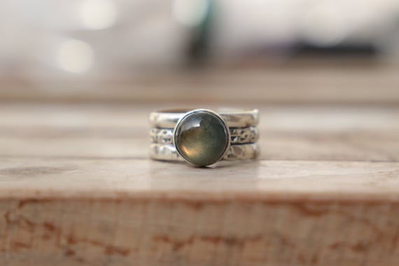 ADJUSTABLE 3 BAND RING - Labradorite - Sterling Silver - Healing Crystal - Statement - Limited Edition - Glitter - Gemstone - Chakra - Gift