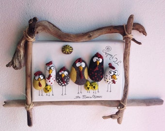 Pebble mixed medium art - Pebble chicken - Exclusive artwork - 484