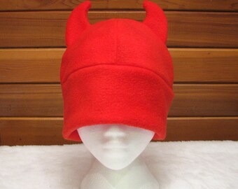 Red Devil Hat - Red Fleece Devil Horn Beanie by Ningen Headwear