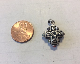 Vintage sterling silver multi stone cross pendant bacn