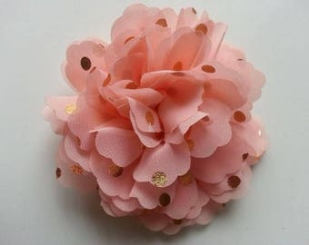 fleur en mousseline à pois doré pêche 10cm