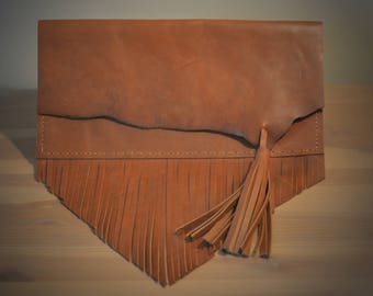 Horween Leather Clutch with Fringe and Tassel - F