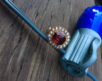 Antique Glowing Garnet With Pearl Surround Ring