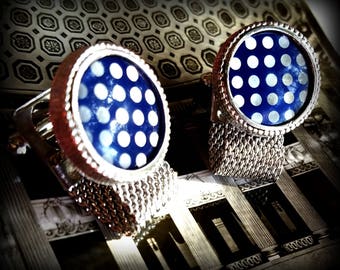 Blue Polka Dot Mesh Cuff Links