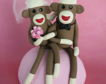 Sock Monkey Wedding Cake Topper Sitting 4 inch Custom Made in Your Colors