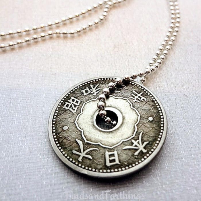 Antique Japanese coin necklace 10 sen coin Japan necklace