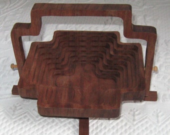 Collapsable Wood Basket . Teak Basket . Collapsable Teak Basket . Mid Century Modern Basket