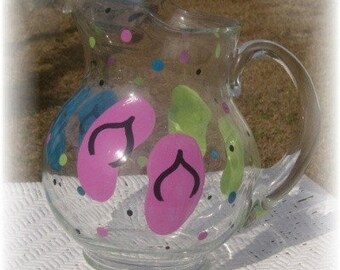 Hand Painted Flip Flop Pitcher, Drink Pitcher, Lemonade Pitcher, Summer Wedding Gift, Beach Decor, Flip Flop Decor, Housewarming Gift