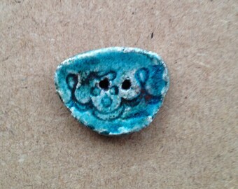 Button raku ceramic - turquoise - 2 holes for textile or any other item (13)