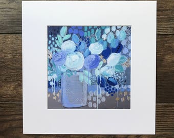 Abstract Floral Giclee Print- "Indigo"