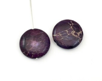 2 purple aqua terra jasper coin stone beads / 20mm #PP 231
