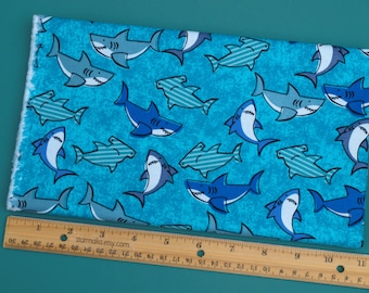 1/2 Yard Novelty Cotton Fabric Packed Sharks
