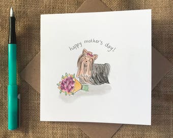 Hand painted yorkshire terrier mother's day card