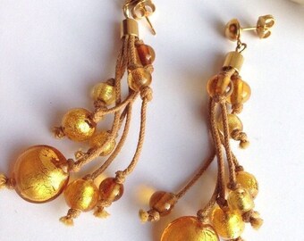 Antica Murrina Venezia Earrings Handmade Glass Vintage and Boxed Golden Yellow