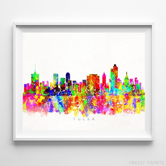 Tulsa Skyline Print Oklahoma Print Tulsa Poster Watercolor