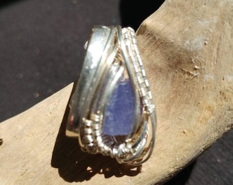 Silver and gold wire wrapped tanzanite pendant