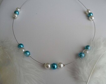 Necklace ivory pearls and tuquoises wedding Bridal jewelry