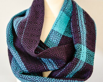 Handwoven Cotton Loop Scarf Plum, Turquoise + Black - Shimmer