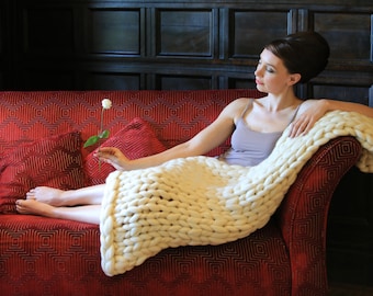 Blanket knitting kit. Giant afghan. 40mm Knitting needles. Super Chunky DIY Throw knit, Learn to knit, extreme pattern, crochet K034