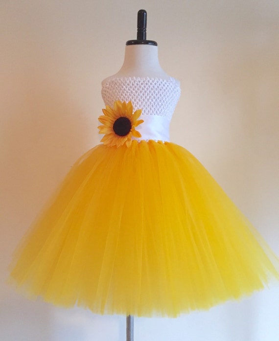 Sunflower Tulle Dress with Matching Headband Set White and