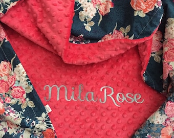 Rose Floral Baby Blanket | Personalized Baby Blanket | Name Baby Blanket | Rose Baby Blanket | Floral Blanket