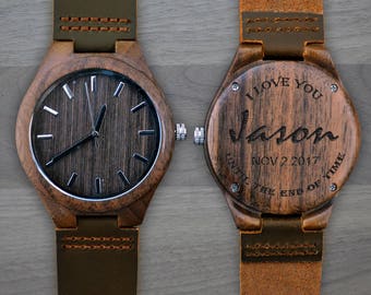 Personalized Wooden Watch, Personalized Watch, Engraved Watch, Engraved Wood Watch, Mens Wood Watch, Gifts for Him, Gifts for Dad. WW301