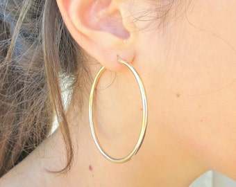 Large Gold Hoop Earrings, Extra Large Gold Hoops, 2mm Thickness Hoops, High Quality Gold Hoops, 14k Gold Filled Hoops, Gold Hoops.