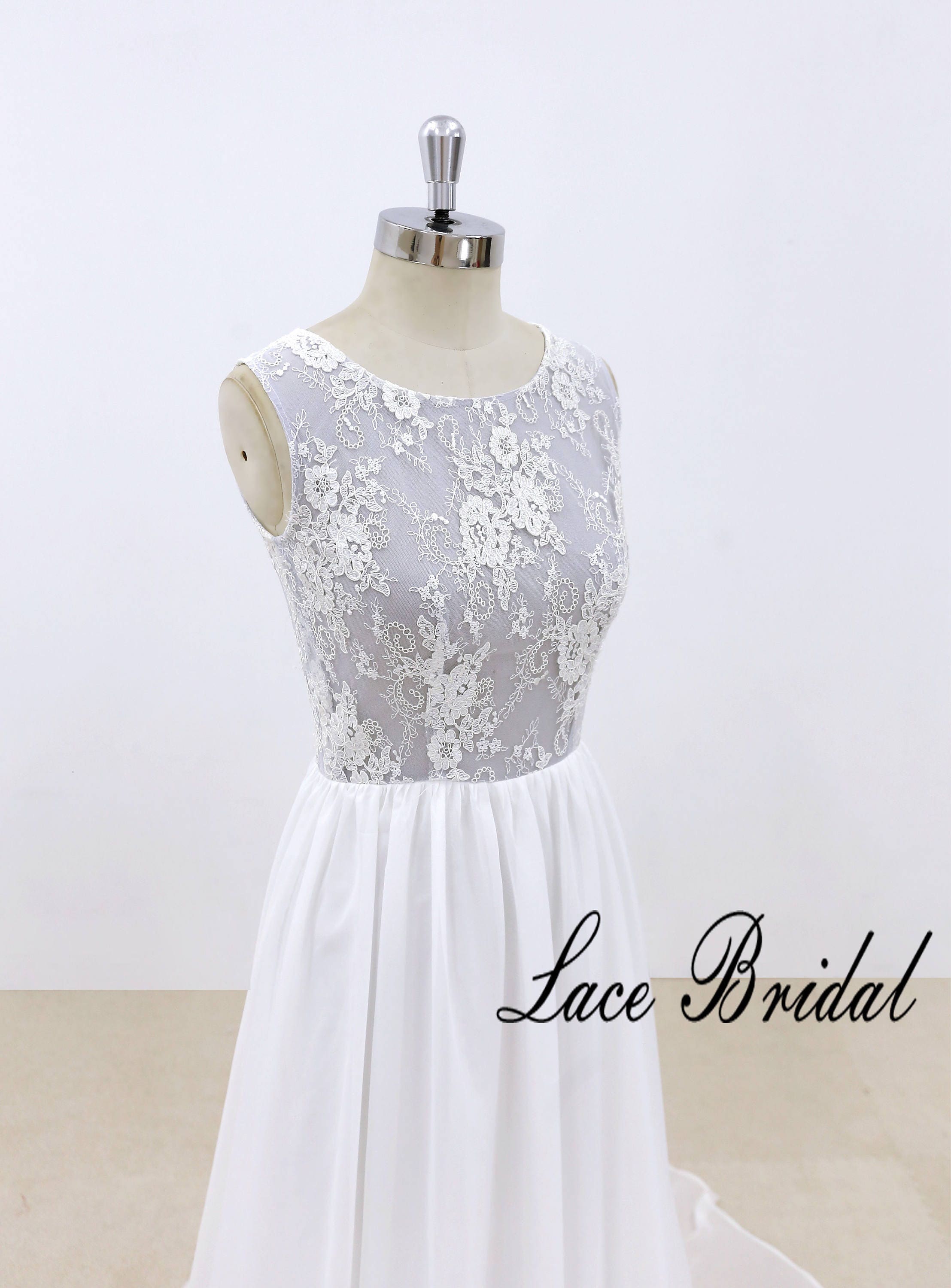 Chiffon Wedding Dress with Dusty Blue Underlay Lace Wedding Chiffon Wedding Dress with Dusty Blue Underlay Lace Wedding