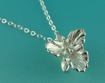 Cattleya Necklace, Silver Flower Necklace, Silver Orchid Necklace, Silver Necklace, Cattleya Orchid, Wedding Bridesmaid Gifts