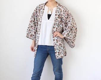 cotton kimono, kimono robe, short kimono, festival kimono, haori vintage /3100