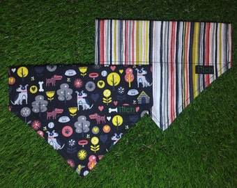 Dog bandana, stripey bandana, slide-on bandana, cute puppy bandana, cat bandana, matching accessories, pet neckwear, dog neckerchief