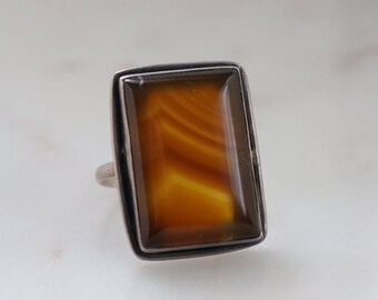 Agate Square Sterling Ring - Size 10.25 Ring - Orange Agate Ring