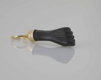 14K Resin Azabache color Figa Hand ,14K FIGA Amulet Charm, Mano Fico, Figa or Fig Hand Charm 14k Gold, Black Hand Necklace, Protection Charm