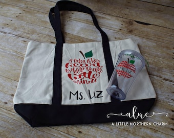 Personalized Teacher Tote Bag and Tumbler Set, Teacher Tote Bag, Teacher Apple Tumbler, Personalized Teacher Bag, Personalized Teacher Cup