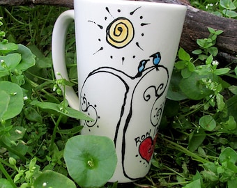 Love birds pottery mug blue bird heart personalized mug love friends wedding gift anniversary