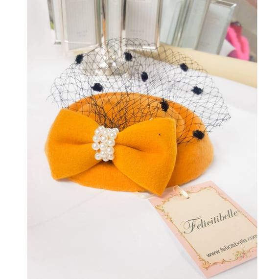 Mustard Yellow Felt Pillbox Fascinator Hat