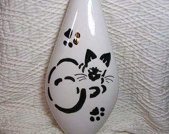 Siamese Stencil Cat On Vase Ceramic Original Design Kiln Fired Signed Handmade by GMS