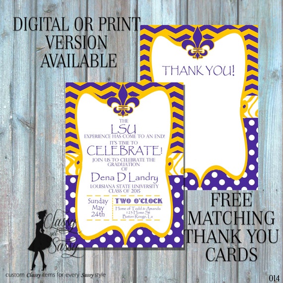 LSU Graduation Invitation, Graduation Invitation, Purple and Gold Invitation, Fleur de lis invitation, purple birthday invitation 015