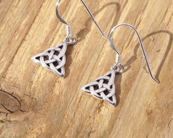 Sterling Silver Celtic Triquetra Knot Goddess Drop Earrings