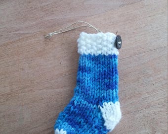 Mini stocking decoration ornament blue with white